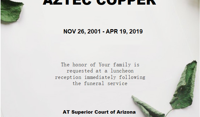 Aztec Copper Funeral Invitation 2